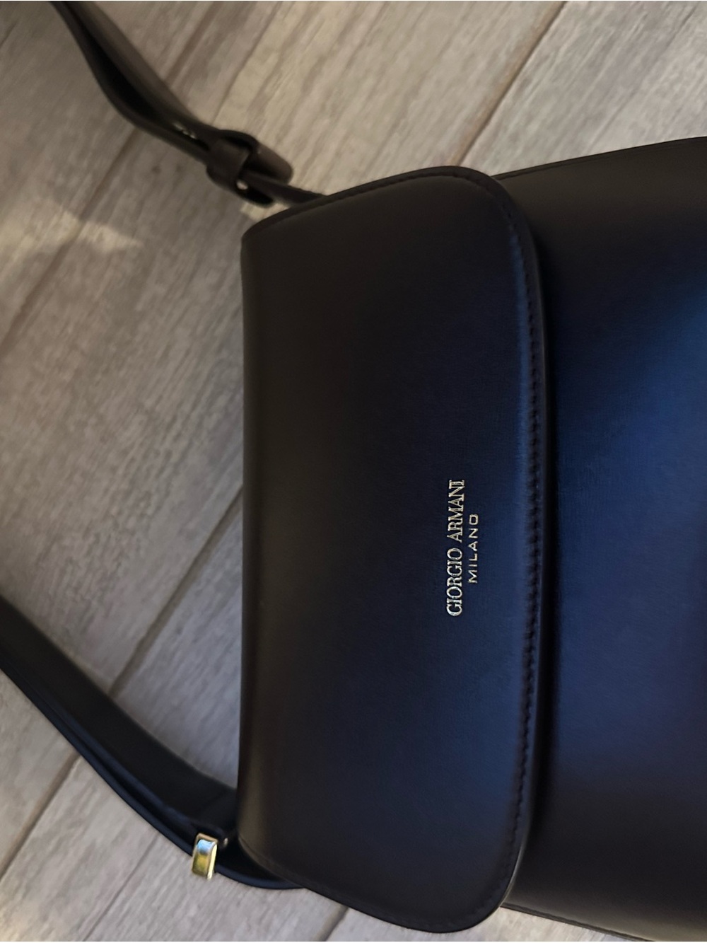 Giorgio Armani Black Leather Shoulder Bag with Gold Logo
